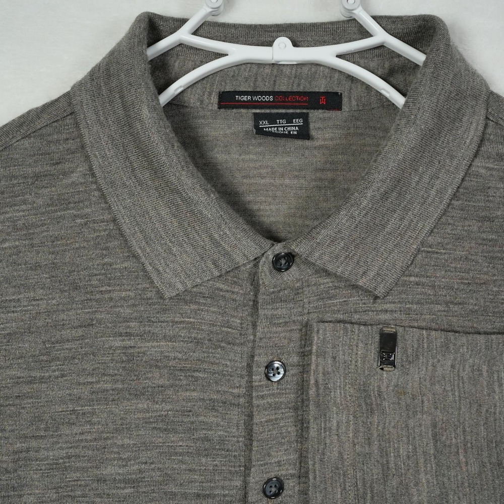 Nike Tiger Woods Collection Mens XXL Gray 100% Wool Golf Polo Shirt 382783-248